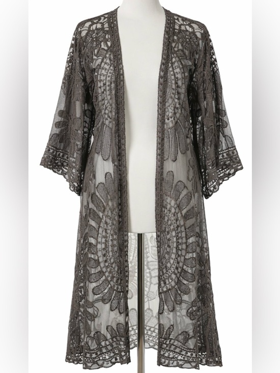 Rebellion Again Sweaters - Rebellion Again Gray Lace Mandala Duster Cardigan Sheer | Boho | SIZE SMALL